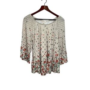 Style & Co Floral Scoop Neck 3/4 Sleeve Blouse Size XL